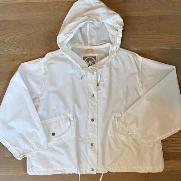 MICHAEL Michael Kors Jackets & Blazers - Michael Kors White Lightweight Cotton Full Snap Hoodie Windbreaker Size Medium